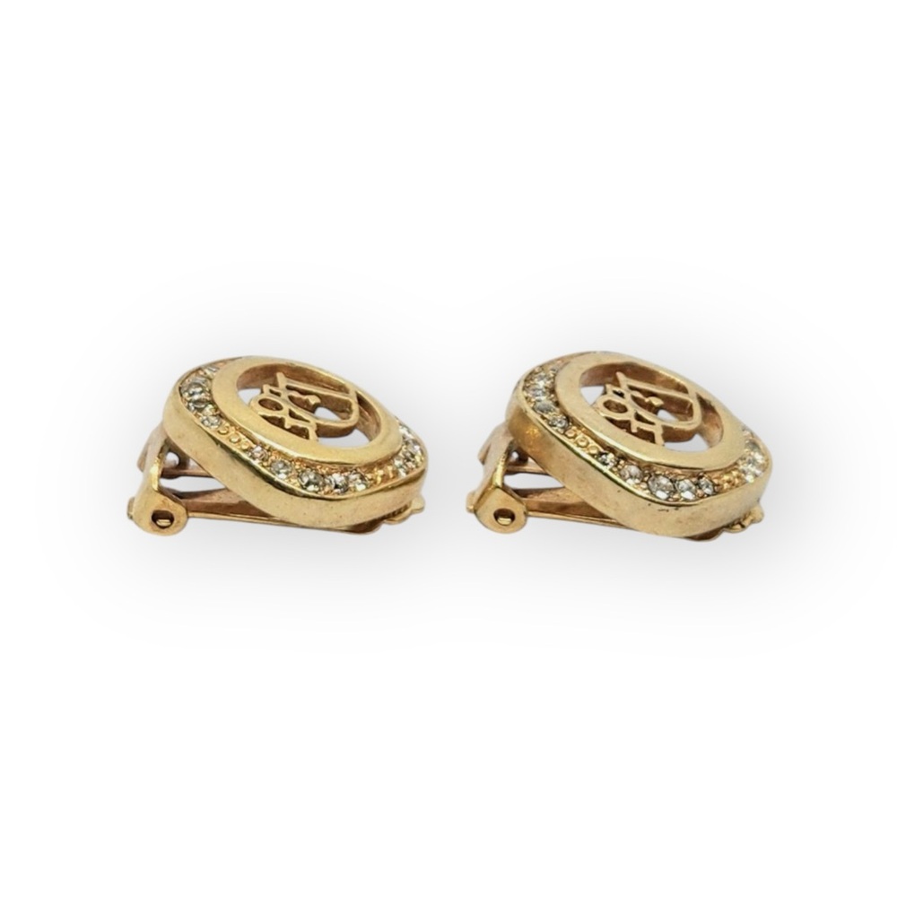 DIOR Vintage Gold-tone Crystal Rhinestone Clip-On Earrings - Picture 8 of 12